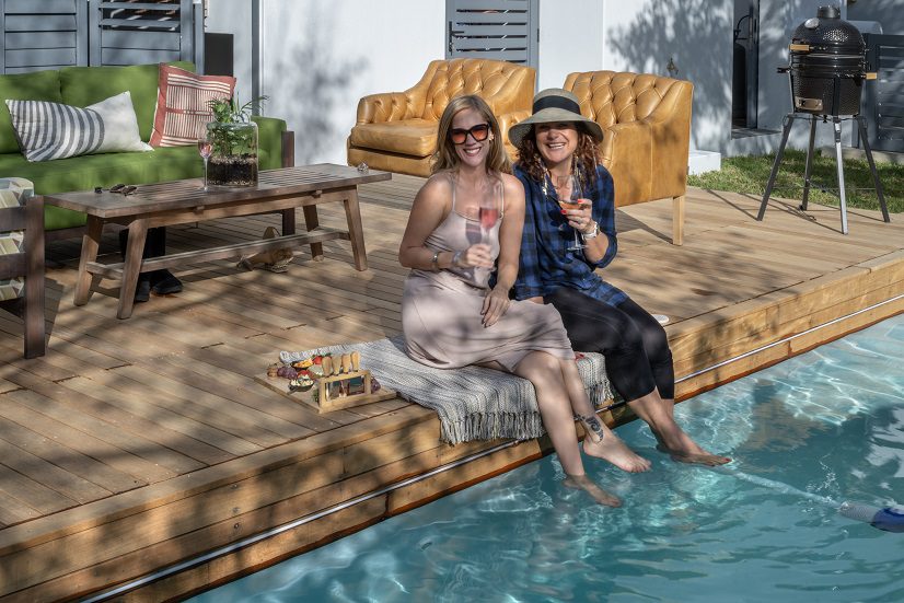 Elegant automated sliding deck pool cover installed by Geani Gold in a Stellenbosch luxury home, blending premium materials with seamless outdoor design.
