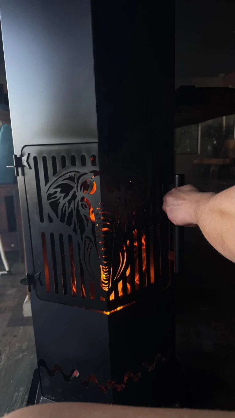 Steel indoor fireplace constructed by Geani Gold in South Africa made from 3cr12 steel, durable for indoor living